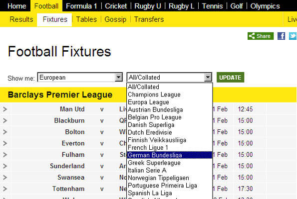 How to access European football statistics on BBC Sport