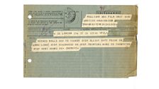 Telegram from the BBC Film Operations Manager to cameraman Geoffrey Mulligan