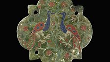 Enamel peacock decoration - Lid of a casket with peacock decoration. Probably Sicily, c.1250–1300