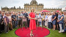Presenter Fiona Bruce filming at Castle Howard