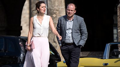 The Casual Vacancy - Mary Fairbrother (Emily Bevan), Barry Fairbrother (Rory Kinnear) (image: Steffan Hill/BBC/Bronte Film and Television Ltd)