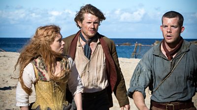 Banished: Myanna Buring as Elizabeth Quinn, Julian Rhind-Tutt as Tommy Barrett and Russell Tovey as James Freeman (BBC/RSJ Films, Photographer: Mark Rogers)