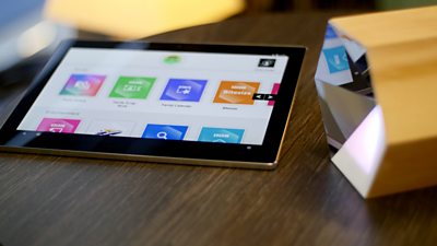 Tablet running the app