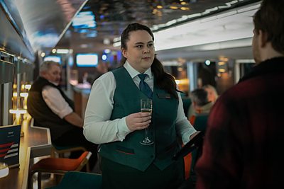 Yes Brown (SHARON ROONEY) in Nightsleeper (Credit: BBC/Euston Films/Mark Mainz)