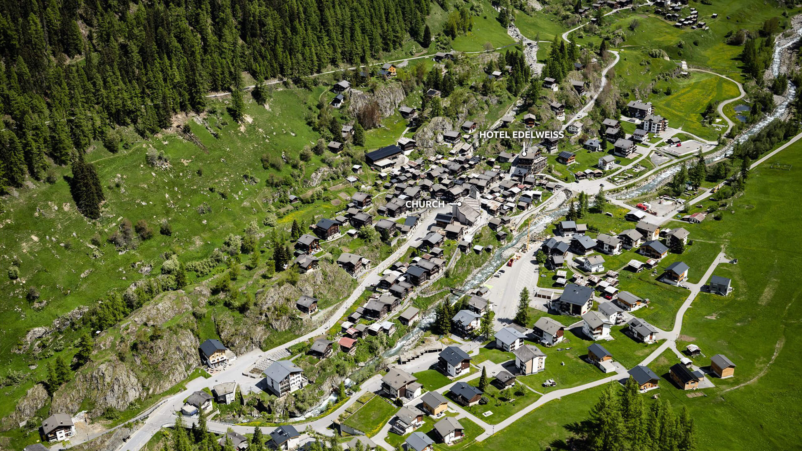 Aerial image of the village of Blatten