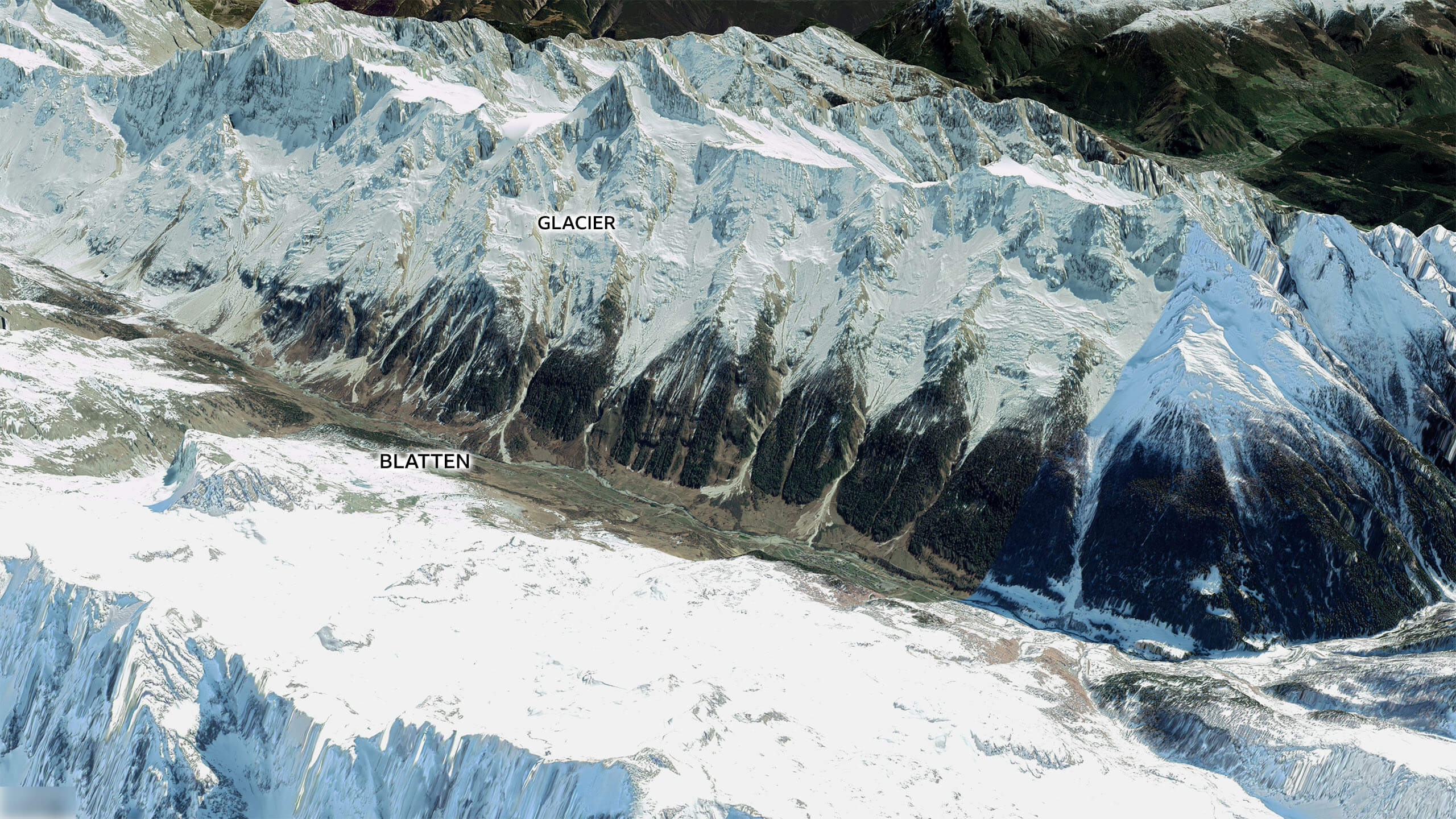 Satellite images showing Birch glacier and Blatten